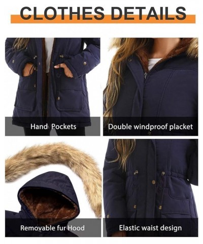 Women's Winter Coat Hooded Warm Puffer Quilted Thicken Parka Jacket with Fur Trim Navy $31.20 Jackets