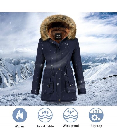 Women's Winter Coat Hooded Warm Puffer Quilted Thicken Parka Jacket with Fur Trim Navy $31.20 Jackets