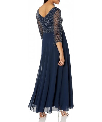 Women's 3/4 Sleeve V-Neck Beaded Top Long Gown Navy/Mercury $41.31 Dresses