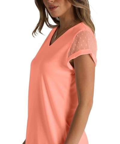 Womens Tops Summer V Neck T Shirts Swiss Dot Cap Sleeve Tops Loose Casual Blouses 073-coral $10.50 T-Shirts