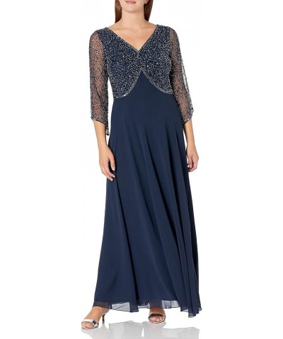 Women's 3/4 Sleeve V-Neck Beaded Top Long Gown Navy/Mercury $41.31 Dresses