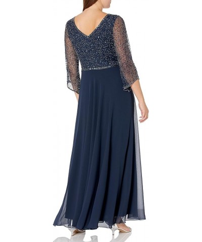 Women's 3/4 Sleeve V-Neck Beaded Top Long Gown Navy/Mercury $41.31 Dresses