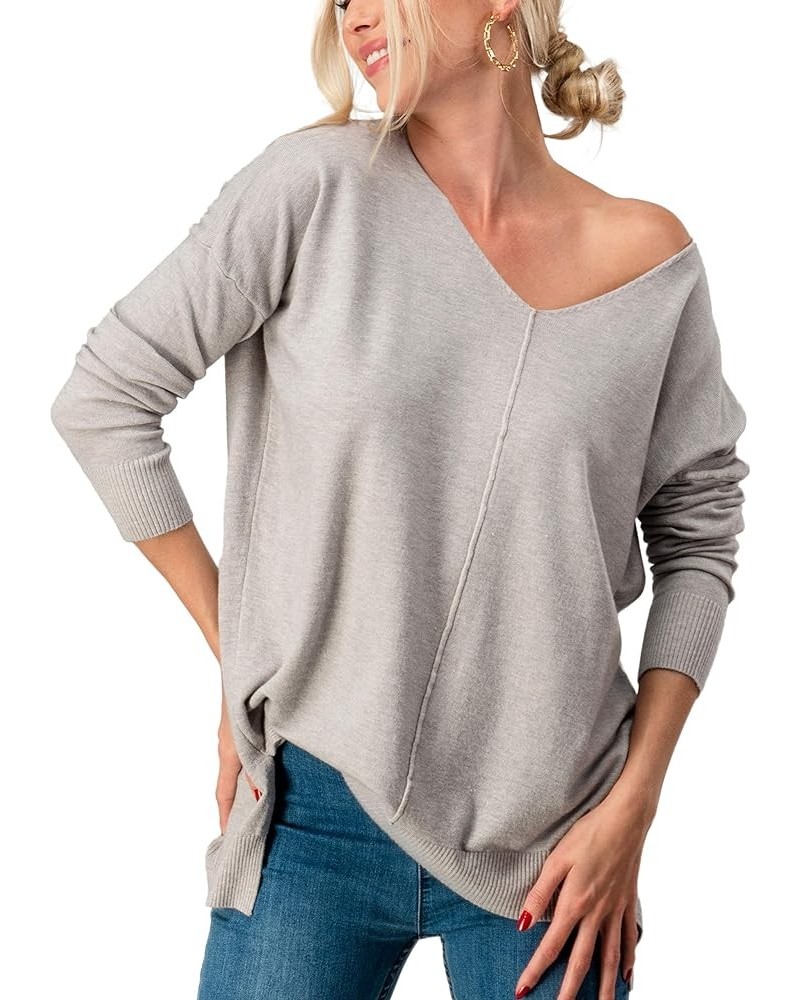 Women's Knit Pullover – Casual Lightweight V Neck Batwing Long Sleeve High Low Knitted Top Loose Fit Sweater Heather Grey $15...