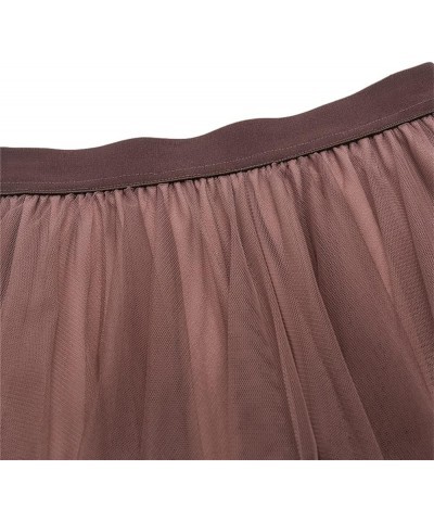 Women's Asymmetrical Tulle Midi Skirt Patchwork Color Mesh Elastic High Waist Layered A-Line Tutu Club Party Skirt Mesh Brown...