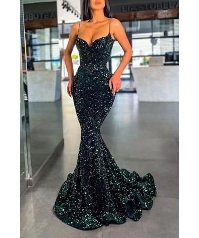 Women's Sparkly Sequin Prom Dresses Long Mermaid V Neck Backless Formal Evening Gowns with Train A-burgundy $33.32 Dresses