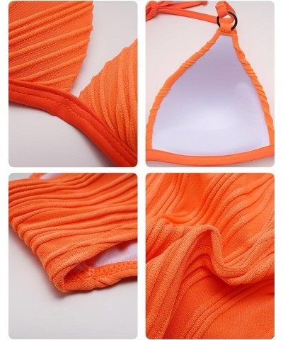 Women's Bikini Set Swimsuit Two Piece Triangle Halter Sexy Bathing Suits String Orange $16.79 Swimsuits