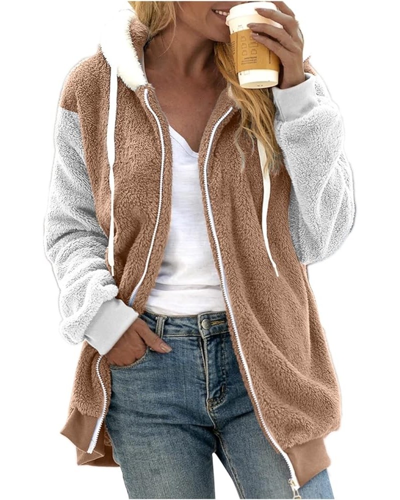 Winter Coats for Women 2024, Women's Fuzzy Fleece Jackets with Hooded Full Zip Up Warm Plush Outwear Jacket Womens Jacket-kha...