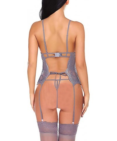 Lingerie for Women Sexy Bodysuit, One Piece Teedy Babydoll Bandage Embroidery Crochet Nighterdres Jumpsuit 3gray $4.28 Lingerie