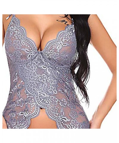 Lingerie for Women Sexy Bodysuit, One Piece Teedy Babydoll Bandage Embroidery Crochet Nighterdres Jumpsuit 3gray $4.28 Lingerie