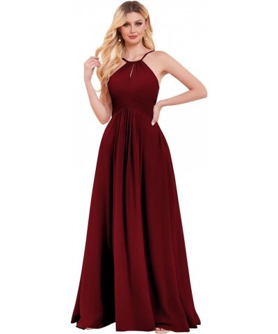 Women's Halter Bridesmaid Dresses with Pockets A Line Chiffon Pleats Long Slit Formal Evening Prom Dress Burgundy $33.59 Dresses