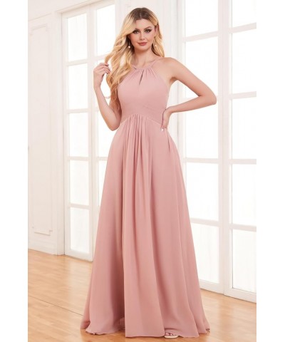 Women's Halter Bridesmaid Dresses with Pockets A Line Chiffon Pleats Long Slit Formal Evening Prom Dress Burgundy $33.59 Dresses