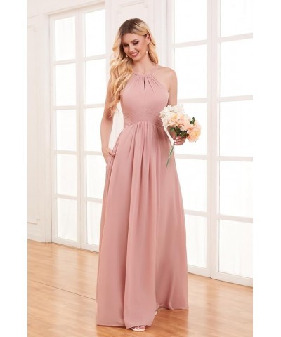 Women's Halter Bridesmaid Dresses with Pockets A Line Chiffon Pleats Long Slit Formal Evening Prom Dress Burgundy $33.59 Dresses