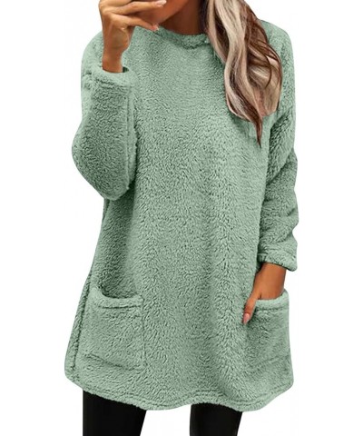 Women Within Plus Size Tops,Women Faux Fleece Sweatshirt Long Sleeve Crew Neck Fuzzy Pullover Coat with Pocket Green-2 $9.58 ...