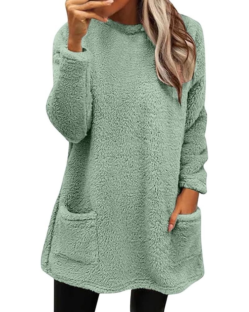 Women Within Plus Size Tops,Women Faux Fleece Sweatshirt Long Sleeve Crew Neck Fuzzy Pullover Coat with Pocket Green-2 $9.58 ...