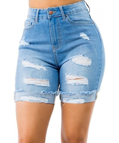 Women's High Waist Frayed Hem Denim Long Pocket Shorts Regular and Plus Size Blue Rss7059 $16.72 Shorts