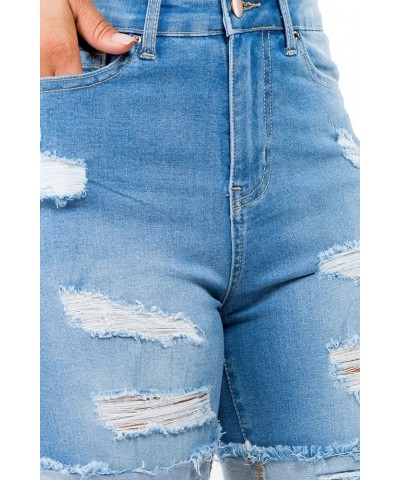 Women's High Waist Frayed Hem Denim Long Pocket Shorts Regular and Plus Size Blue Rss7059 $16.72 Shorts