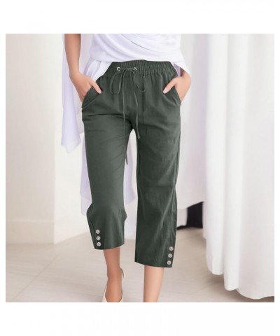 Capri Linen Pants for Women Wide Leg Casual Cotton Pant Loose Drawstrings High Waist Lounge Trousers with Pocket Ag $6.80 Pants