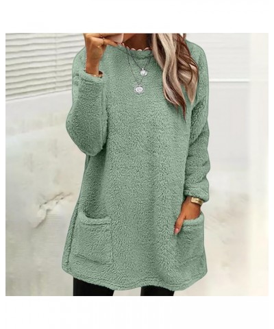 Women Within Plus Size Tops,Women Faux Fleece Sweatshirt Long Sleeve Crew Neck Fuzzy Pullover Coat with Pocket Green-2 $9.58 ...