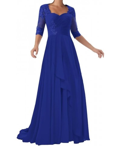 Chiffon Mother of The Bride Dresses 3/4 Sleeve Long Lace Applique Formal Wedding Guest Evening Gowns Royal Blue $26.00 Dresses