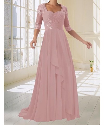 Chiffon Mother of The Bride Dresses 3/4 Sleeve Long Lace Applique Formal Wedding Guest Evening Gowns Royal Blue $26.00 Dresses