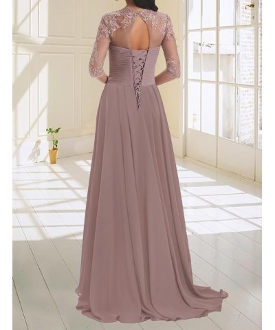 Chiffon Mother of The Bride Dresses 3/4 Sleeve Long Lace Applique Formal Wedding Guest Evening Gowns Royal Blue $26.00 Dresses