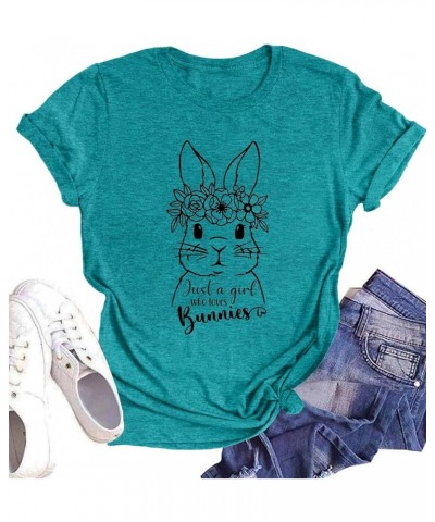 Leopard Easter Bunny T-Shirt for Women Floral Striped Rabbit Shirts Easter T Shirs Cute Bunny Tee Tops F-cyan $13.67 Tops