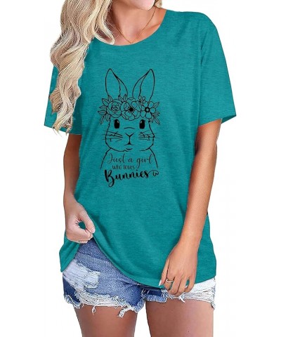 Leopard Easter Bunny T-Shirt for Women Floral Striped Rabbit Shirts Easter T Shirs Cute Bunny Tee Tops F-cyan $13.67 Tops