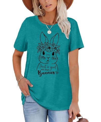 Leopard Easter Bunny T-Shirt for Women Floral Striped Rabbit Shirts Easter T Shirs Cute Bunny Tee Tops F-cyan $13.67 Tops