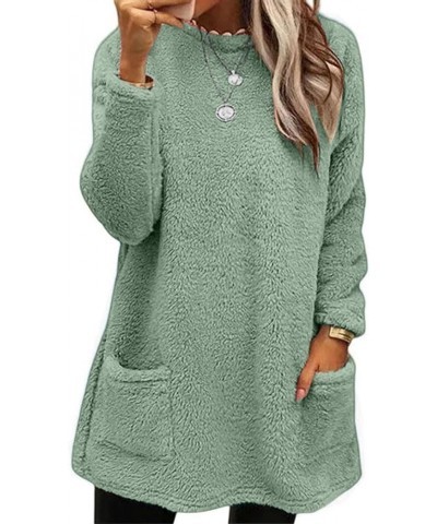 Women Within Plus Size Tops,Women Faux Fleece Sweatshirt Long Sleeve Crew Neck Fuzzy Pullover Coat with Pocket Green-2 $9.58 ...