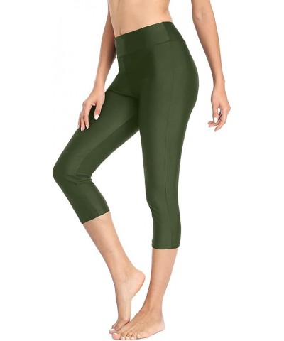 Women Swim Pants High Waist UV Rash Guard Sports Capris Swimsuit Swimming Leggings Military Green $11.76 Swimsuits