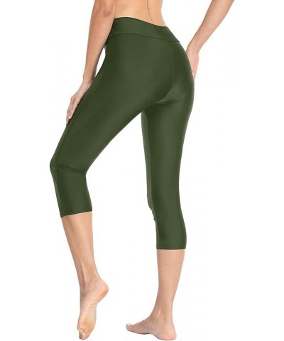 Women Swim Pants High Waist UV Rash Guard Sports Capris Swimsuit Swimming Leggings Military Green $11.76 Swimsuits