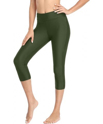 Women Swim Pants High Waist UV Rash Guard Sports Capris Swimsuit Swimming Leggings Military Green $11.76 Swimsuits