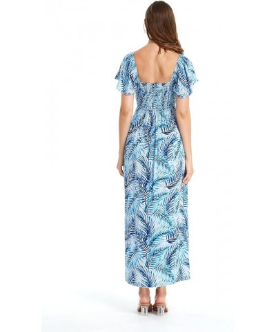 Women's Hawaiian Maxi Ruffle Sleeve Dress in Hibiscus Simply Blue Leaf $31.86 Dresses