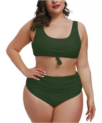 Women's 2 Piece Plus Size Halter V Neck Ruched High Waisted Bikini Tummy Control Swimsuit Bathing Suit 02 - Army Green $17.99...