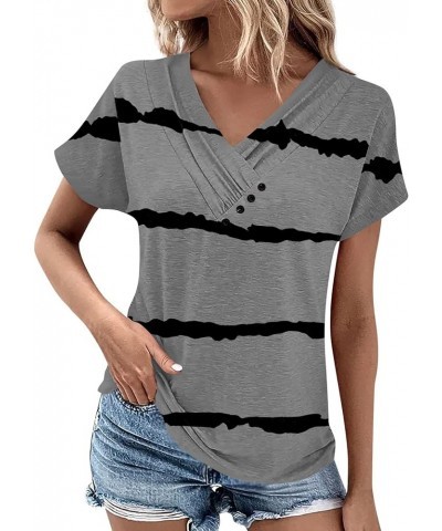 Womens Tops Dressy Casual Short Sleeve Loose Fit Shirts Spring Solid Color Button Decor Summer Blouses Bd-gray $7.55 Blouses