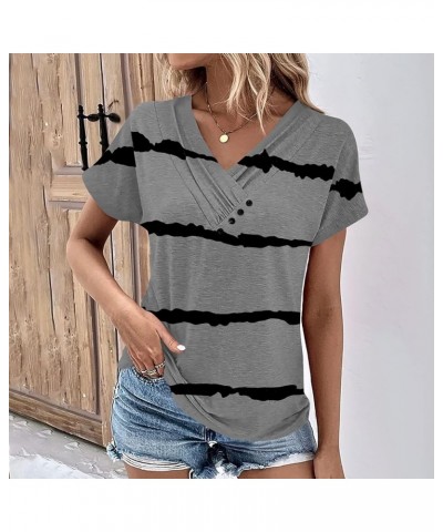 Womens Tops Dressy Casual Short Sleeve Loose Fit Shirts Spring Solid Color Button Decor Summer Blouses Bd-gray $7.55 Blouses