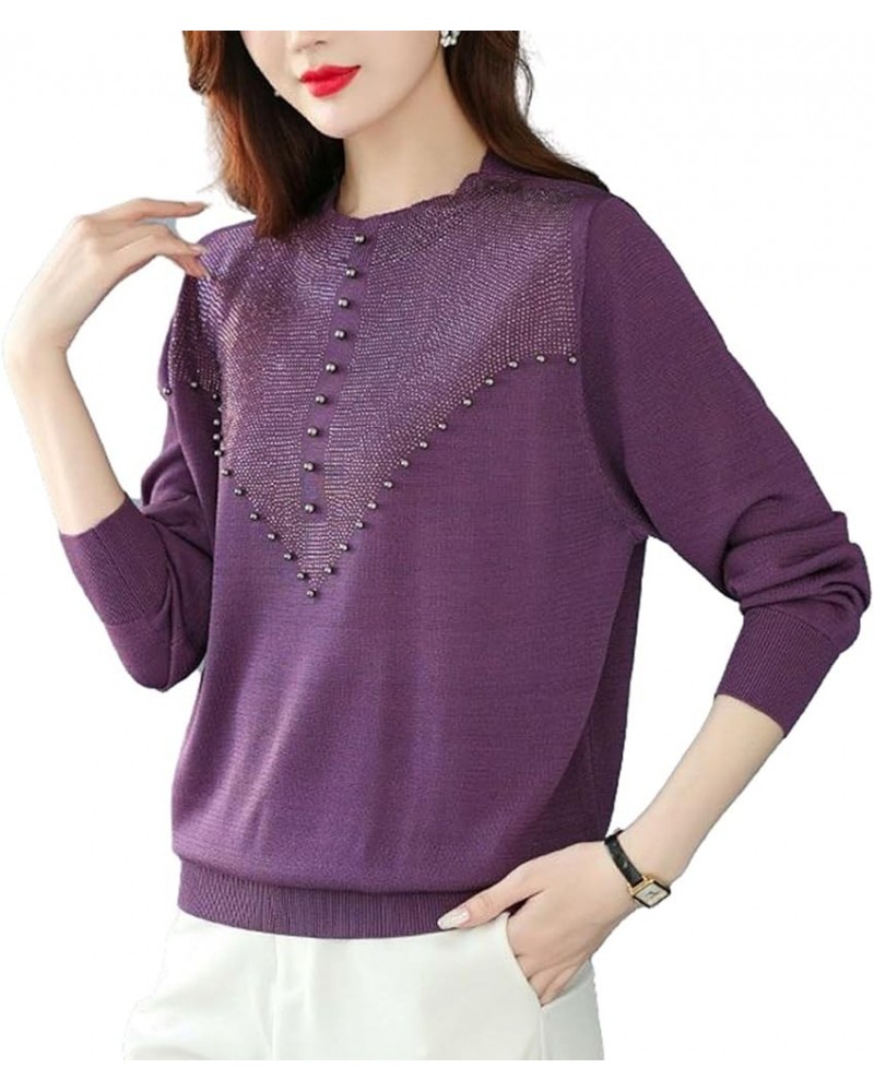 Women's Mulberry Silk Pullover Sweater Casual Lightweight Long Sleeve Soft Knit Women's Bottoming Shirt Purple $31.93 Sweaters