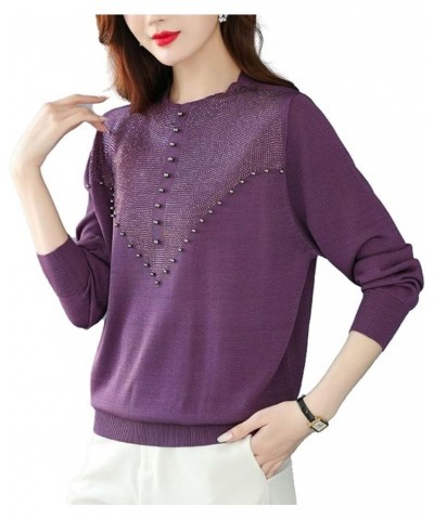 Women's Mulberry Silk Pullover Sweater Casual Lightweight Long Sleeve Soft Knit Women's Bottoming Shirt Purple $31.93 Sweaters