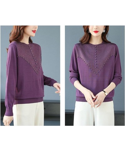 Women's Mulberry Silk Pullover Sweater Casual Lightweight Long Sleeve Soft Knit Women's Bottoming Shirt Purple $31.93 Sweaters