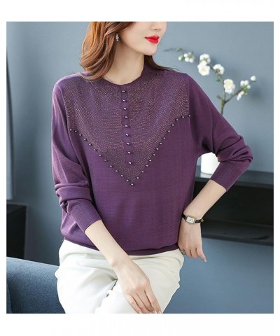 Women's Mulberry Silk Pullover Sweater Casual Lightweight Long Sleeve Soft Knit Women's Bottoming Shirt Purple $31.93 Sweaters