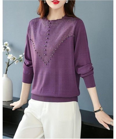 Women's Mulberry Silk Pullover Sweater Casual Lightweight Long Sleeve Soft Knit Women's Bottoming Shirt Purple $31.93 Sweaters