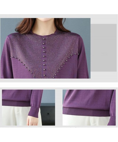 Women's Mulberry Silk Pullover Sweater Casual Lightweight Long Sleeve Soft Knit Women's Bottoming Shirt Purple $31.93 Sweaters