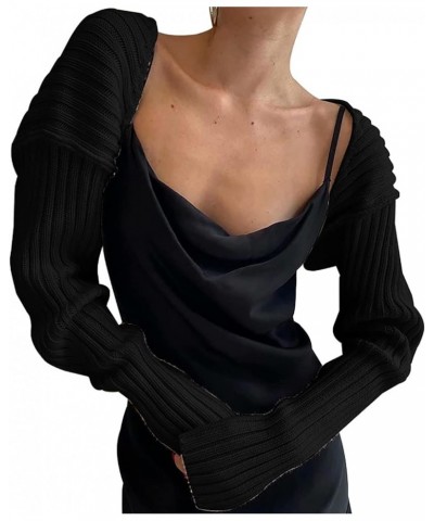 Women Bolero Shrug Sweater Fall Outfit Knit Crop Cardigan Y2K Top Long Sleeve Open Front Pullover Going Out Black $11.39 Swea...