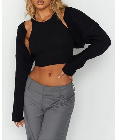 Women Bolero Shrug Sweater Fall Outfit Knit Crop Cardigan Y2K Top Long Sleeve Open Front Pullover Going Out Black $11.39 Swea...