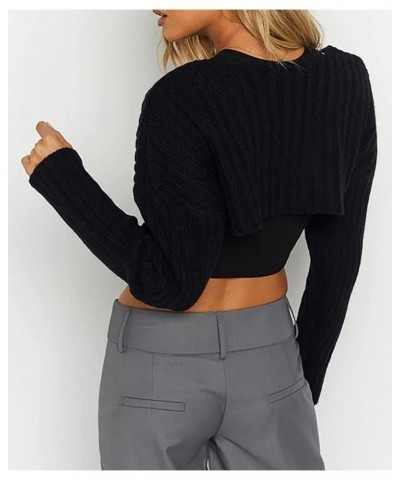 Women Bolero Shrug Sweater Fall Outfit Knit Crop Cardigan Y2K Top Long Sleeve Open Front Pullover Going Out Black $11.39 Swea...