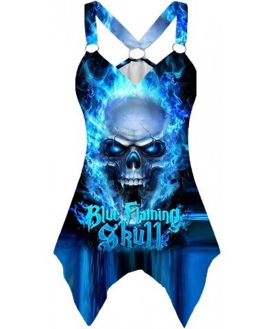 Women Sleeveless Skull Printed Summer Casual Tank Tops Blue $13.91 Tanks