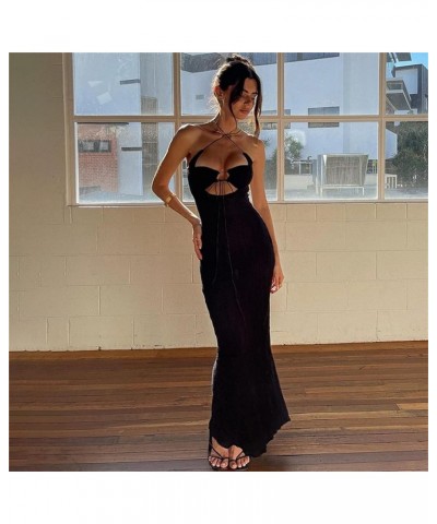 Women Tight Maxi Dress Classic Solid Color Square Neck Spaghetti Strap Sleeveless Stretchy String Dress Black Criss Cross $10...