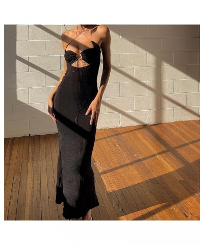 Women Tight Maxi Dress Classic Solid Color Square Neck Spaghetti Strap Sleeveless Stretchy String Dress Black Criss Cross $10...