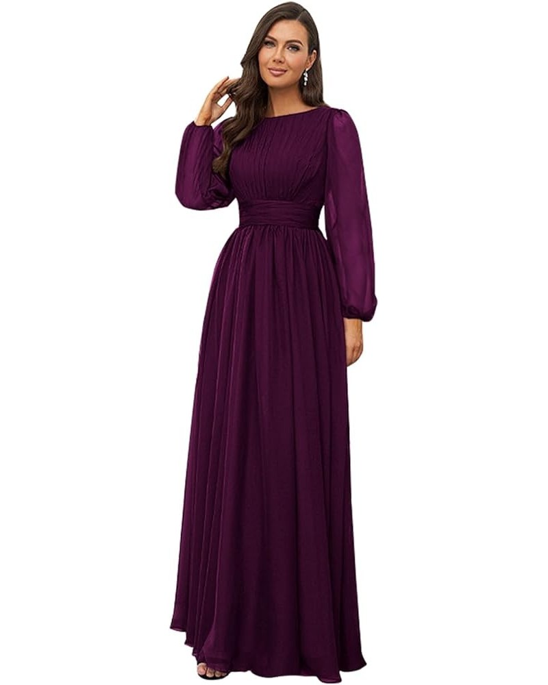 Long Sleeve Bridesmaid Dresses for Wedding Women Chiffon Long Corset Pleated Prom Formal Evening Dress Plum $23.10 Dresses