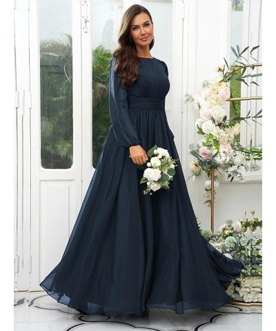 Long Sleeve Bridesmaid Dresses for Wedding Women Chiffon Long Corset Pleated Prom Formal Evening Dress Plum $23.10 Dresses